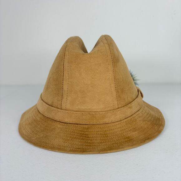Vintage Stetson Fedora Adult 6 7/8 Beige Genuine Suede With Feathers Hipster - Picture 4 of 10